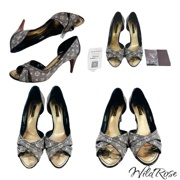 Louis Vuitton Blue Mini Lin Canvas And Patent Leather D'orsay Open Toe Pumps 37 - Picture 15 of 17